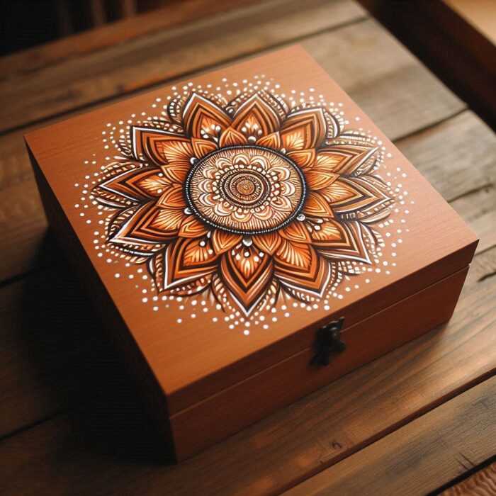 Mandala peint sur un coffret en bois