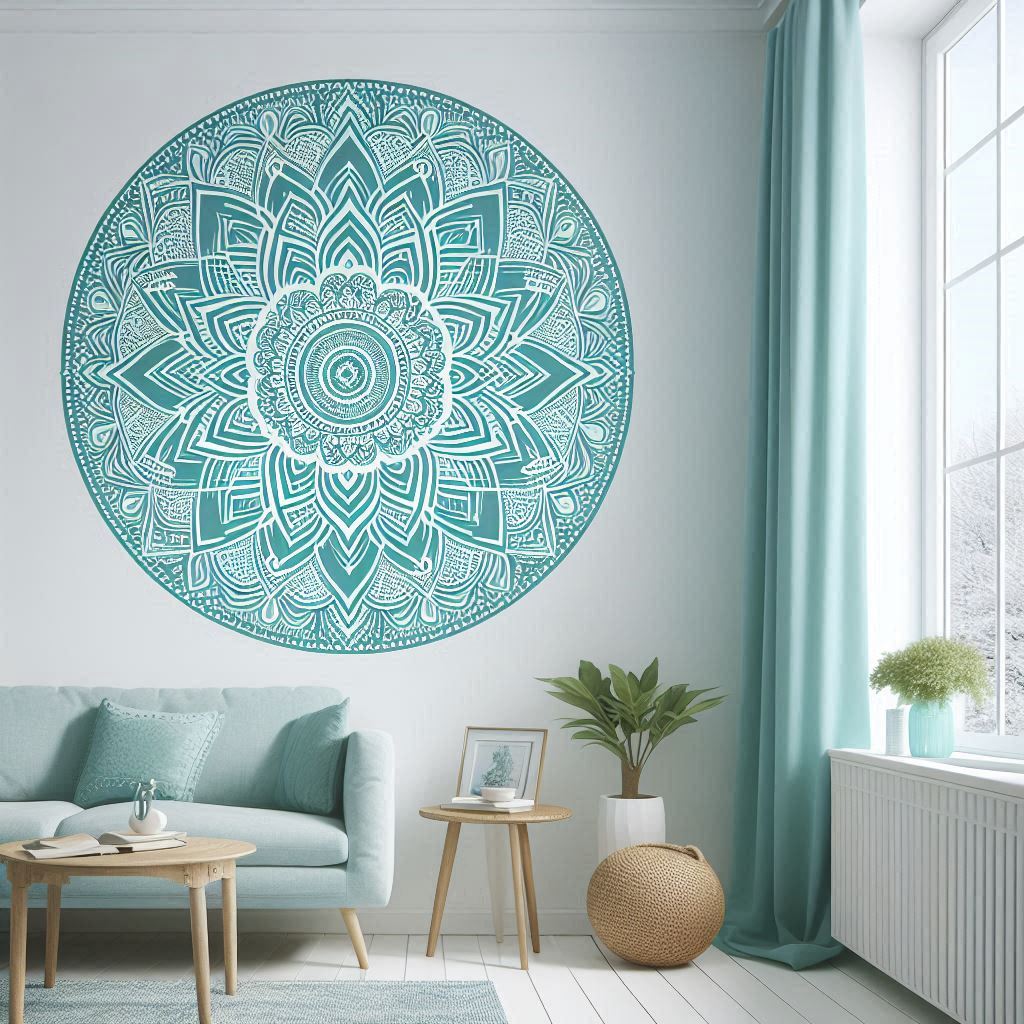 Mandala turquoise peint sur un mur